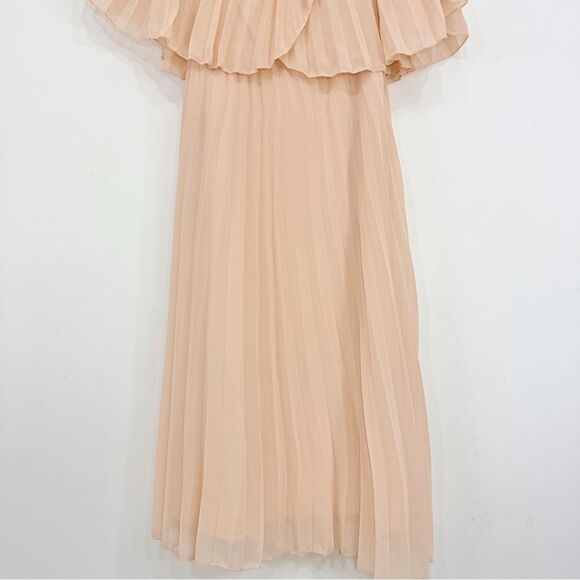 ASOS Nude Blush Pleated Off Shoulder Flowy Midi Dress NEW - Picture 8 of 16